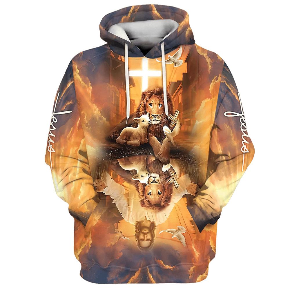 Jesus Lion King And Lamb Cross 3D Hoodies Jesus Hoodie Men & Women, God 3D Printed Hoodie, Christian Apparel Hoodies