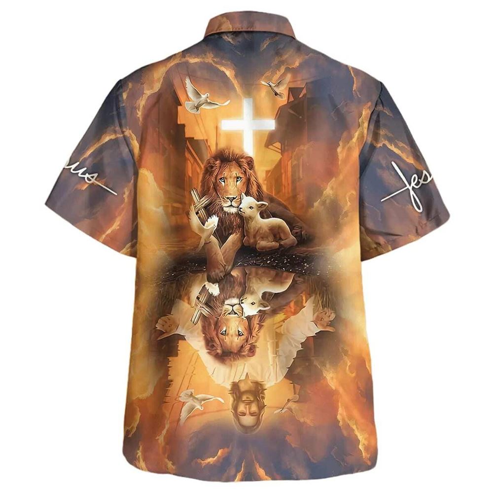 Jesus Lion King And Lamb Cross Christian Hawaiian Shirt For Men, Christian Hawaiian Shirt, Gift For Christian