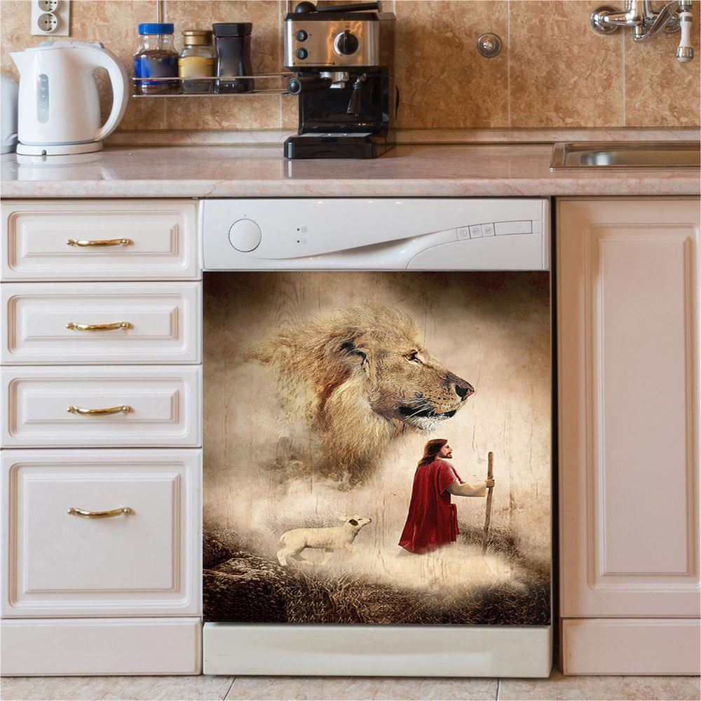 Jesus Lion King And Lamb Dishwasher Cover, Jesus Portrait Dishwasher Stickers, Christian Kitchen Decor