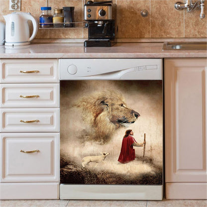 Jesus Lion King And Lamb Dishwasher Cover, Jesus Portrait Dishwasher Stickers, Christian Kitchen Decor