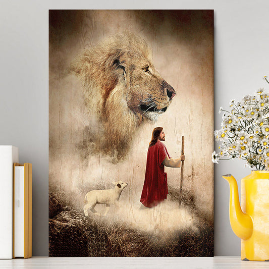 Jesus Lion King And Lamb Wall Art Canvas - Jesus Portrait Canvas Prints - Christian Wall Art