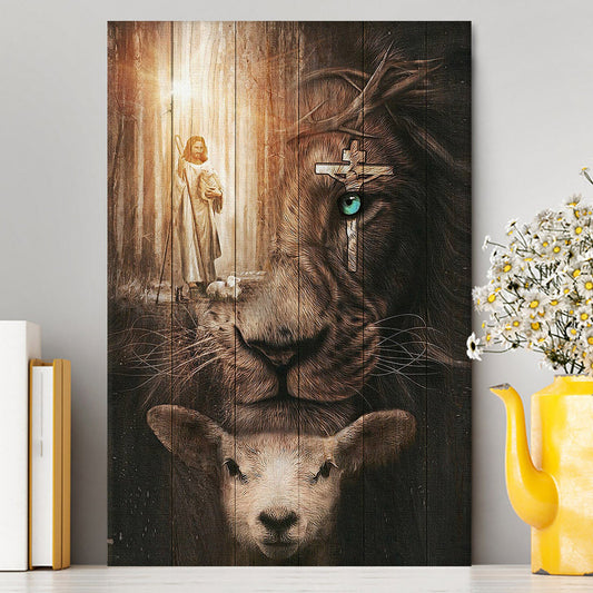 Jesus Lion & Lamb Canvas Wall Art - Jesus Canvas Pictures - Christian Canvas Wall Art