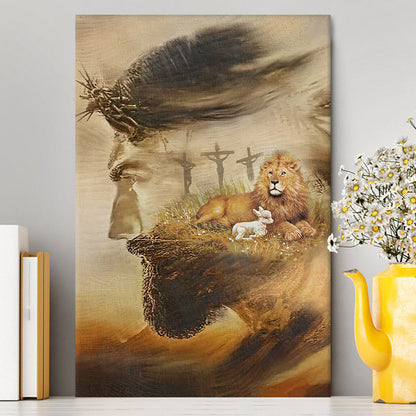 Jesus & Lion & Lamb Canvas Wall Art - Jesus Canvas Pictures - Christian Canvas Wall Art