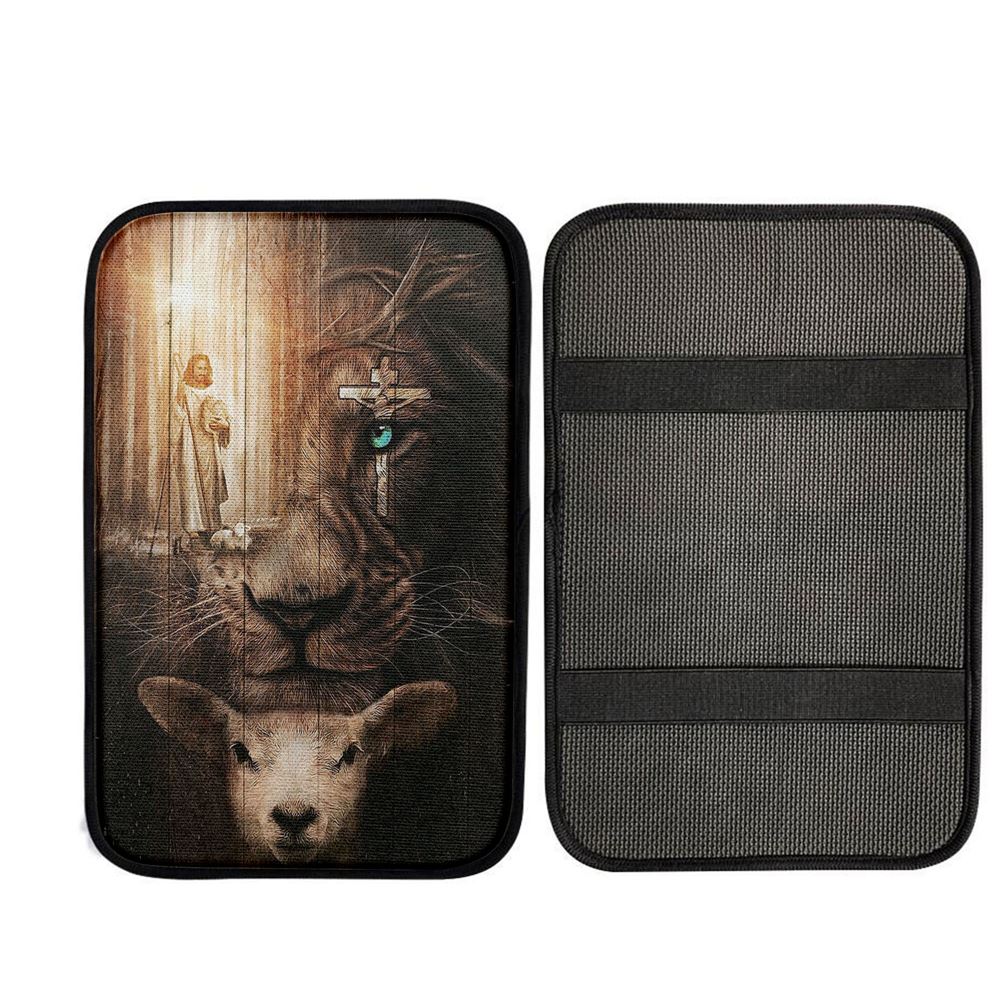 Jesus Lion & Lamb Car Center Console Cover, Bible Car Armrest Pad, Christian Car Armrest Accessories