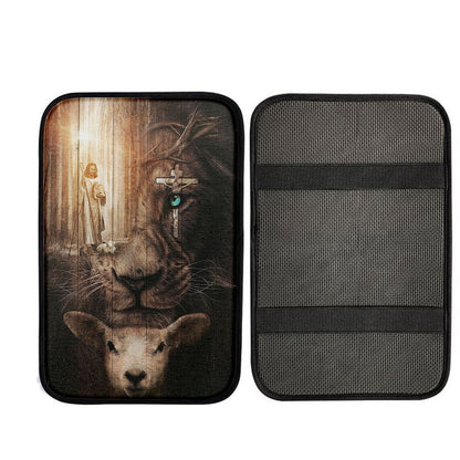 Jesus Lion & Lamb Car Center Console Cover, Bible Car Armrest Pad, Christian Car Armrest Accessories