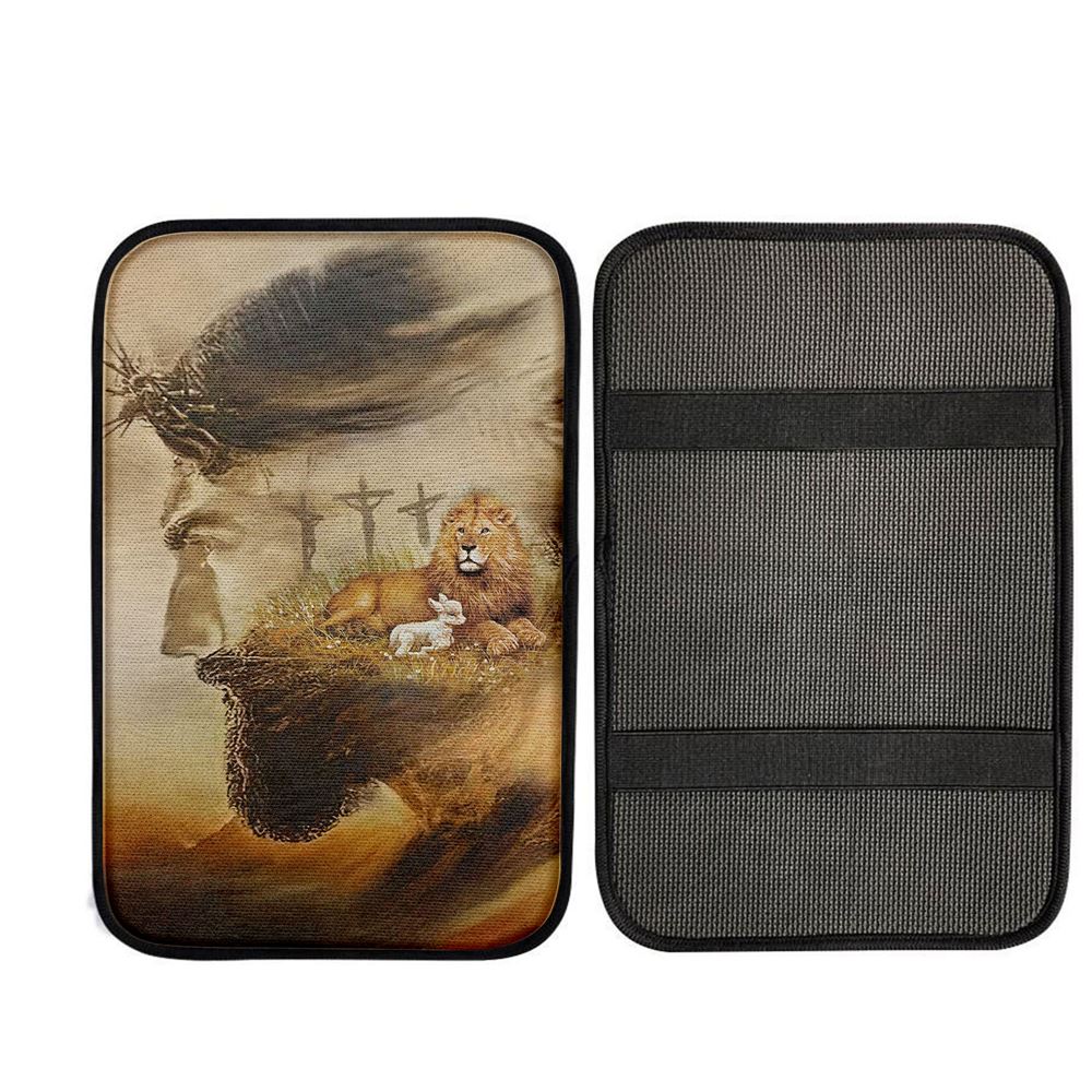 Jesus & Lion & Lamb Car Center Console Cover, Christian Car Armrest Accessories