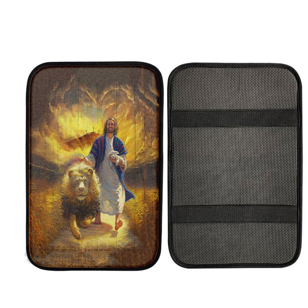 Jesus Lion & Lamb Car Center Console Cover, Christian Car Armrest Accessories