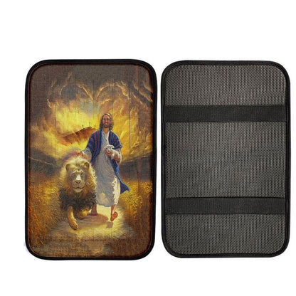 Jesus Lion & Lamb Car Center Console Cover, Christian Car Armrest Accessories