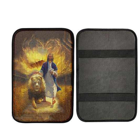 Jesus Lion & Lamb Car Center Console Cover, Christian Car Armrest Accessories