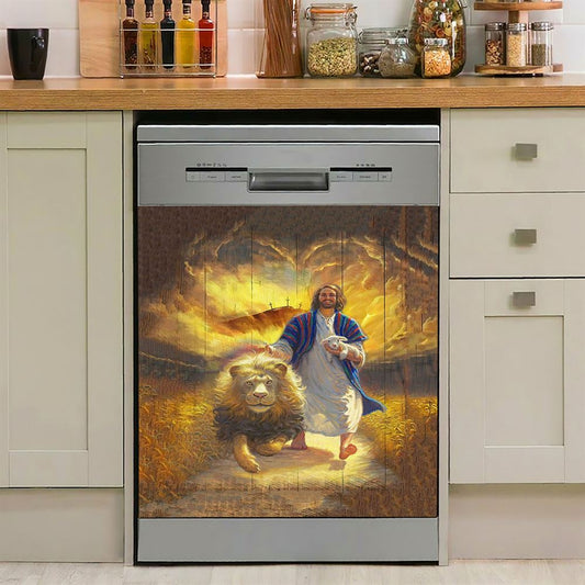 Jesus Lion & Lamb Dishwasher Cover, Christian Dishwasher Stickers, Religious Kitchen Decor