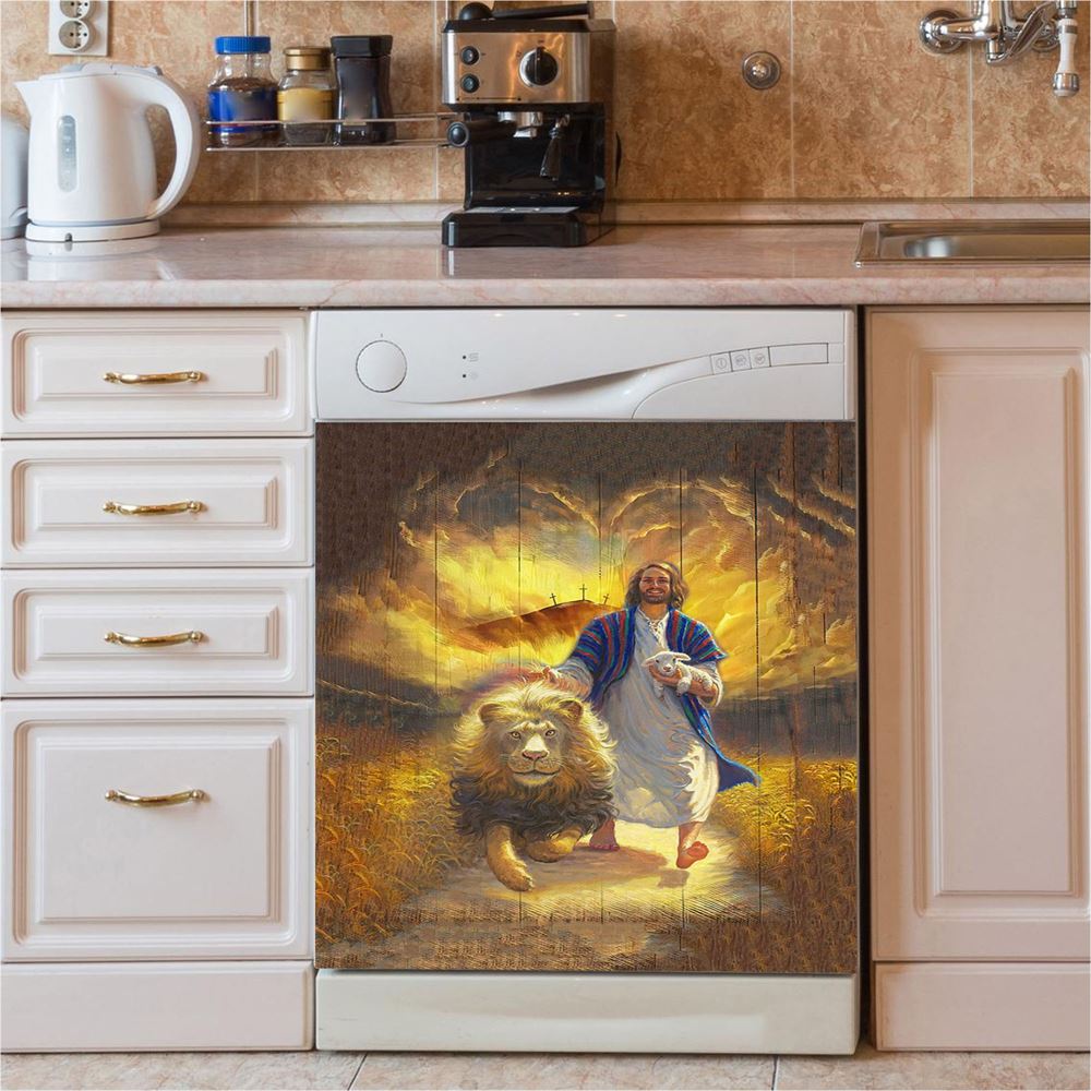 Jesus Lion & Lamb Dishwasher Cover, Christian Dishwasher Stickers, Religious Kitchen Decor