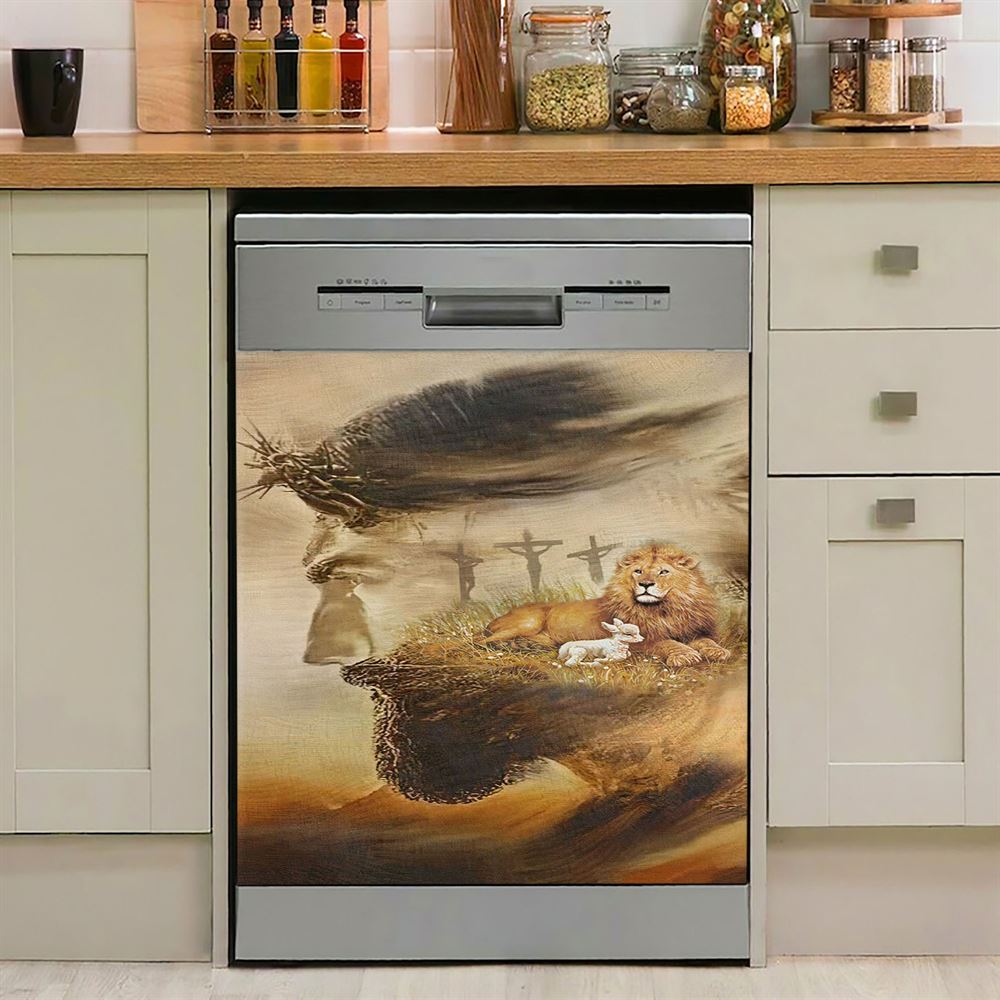 Jesus & Lion & Lamb Dishwasher Cover, Jesus Dishwasher Stickers, Christian Kitchen Decor