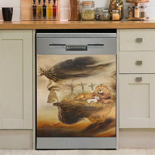 Jesus & Lion & Lamb Dishwasher Cover, Jesus Dishwasher Stickers, Christian Kitchen Decor