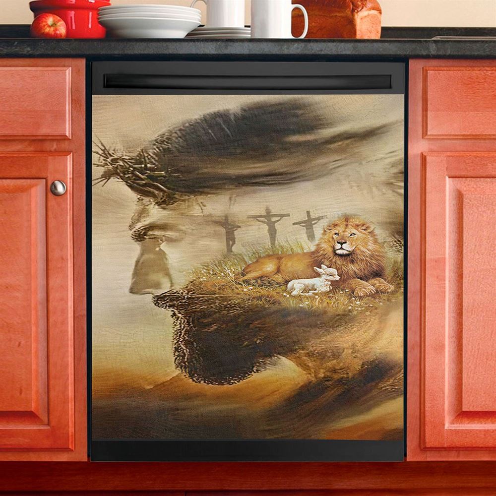 Jesus & Lion & Lamb Dishwasher Cover, Jesus Dishwasher Stickers, Christian Kitchen Decor