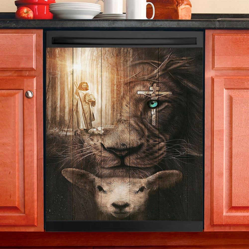 Jesus Lion & Lamb Dishwasher Cover, Jesus Dishwasher Stickers, Christian Kitchen Decor