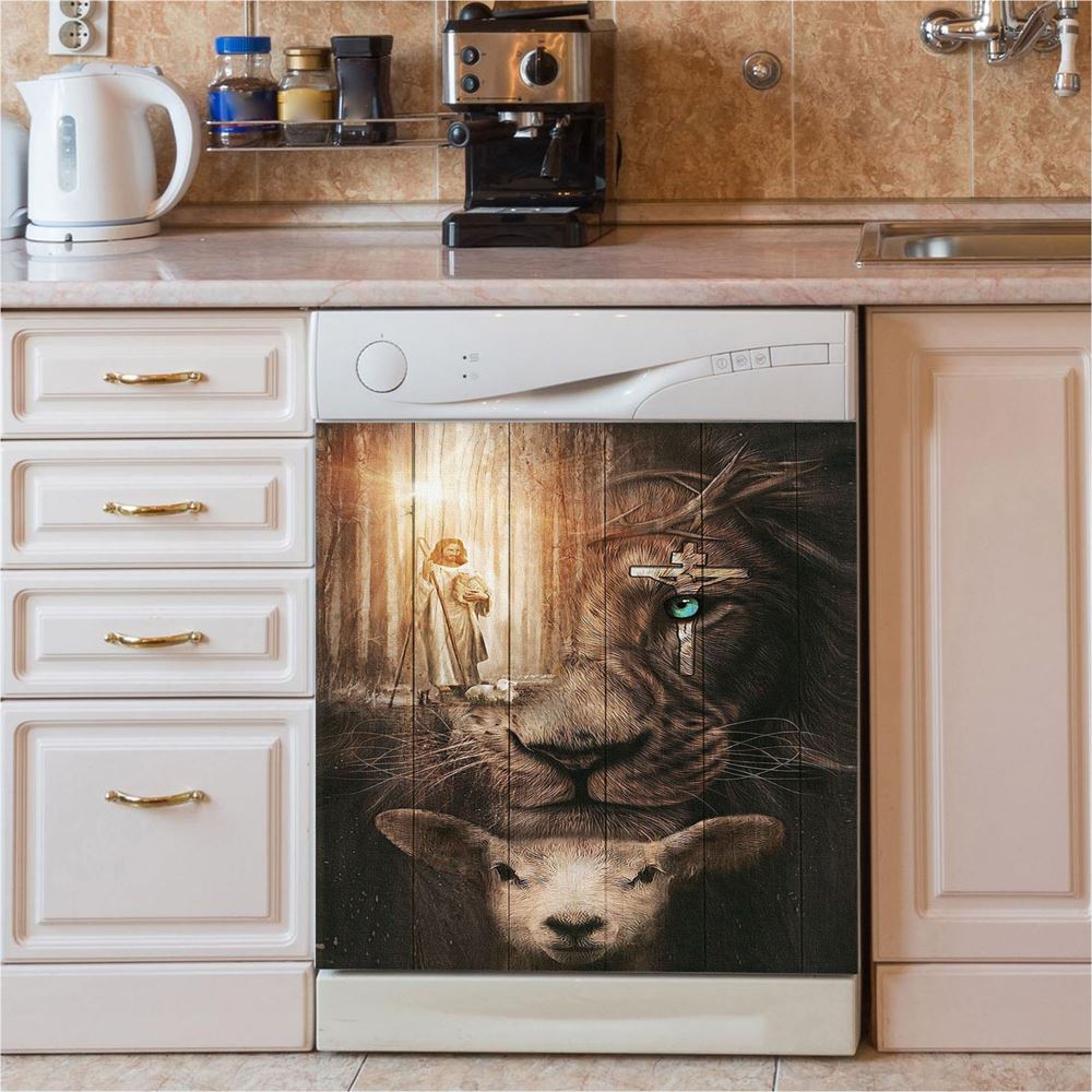 Jesus Lion & Lamb Dishwasher Cover, Jesus Dishwasher Stickers, Christian Kitchen Decor