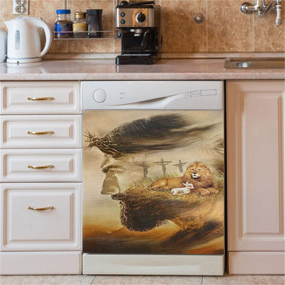 Jesus & Lion & Lamb Dishwasher Cover, Jesus Dishwasher Stickers, Christian Kitchen Decor