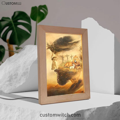 Jesus & Lion & Lamb Frame Lamp Art - Jesus Frame Lamp Pictures - Christian Night Light