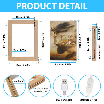 Jesus & Lion & Lamb Frame Lamp Art - Jesus Frame Lamp Pictures - Christian Night Light