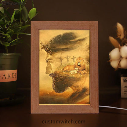 Jesus & Lion & Lamb Frame Lamp Art - Jesus Frame Lamp Pictures - Christian Night Light