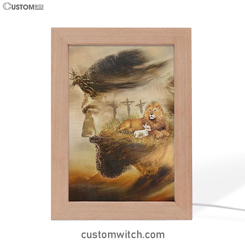 Jesus & Lion & Lamb Frame Lamp Art - Jesus Frame Lamp Pictures - Christian Night Light