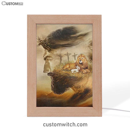 Jesus & Lion & Lamb Frame Lamp Art - Jesus Frame Lamp Pictures - Christian Night Light