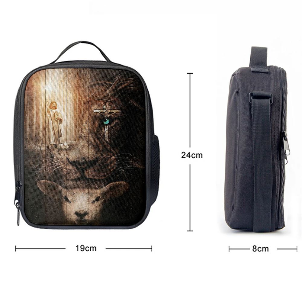 Jesus Lion & Lamb Lunch Bag, Christian Lunch Box For School, Picnic