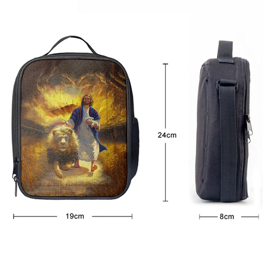 Jesus Lion & Lamb Lunch Bag, Lion Lunch Bag, Christian Lunch Box For School, Picnic