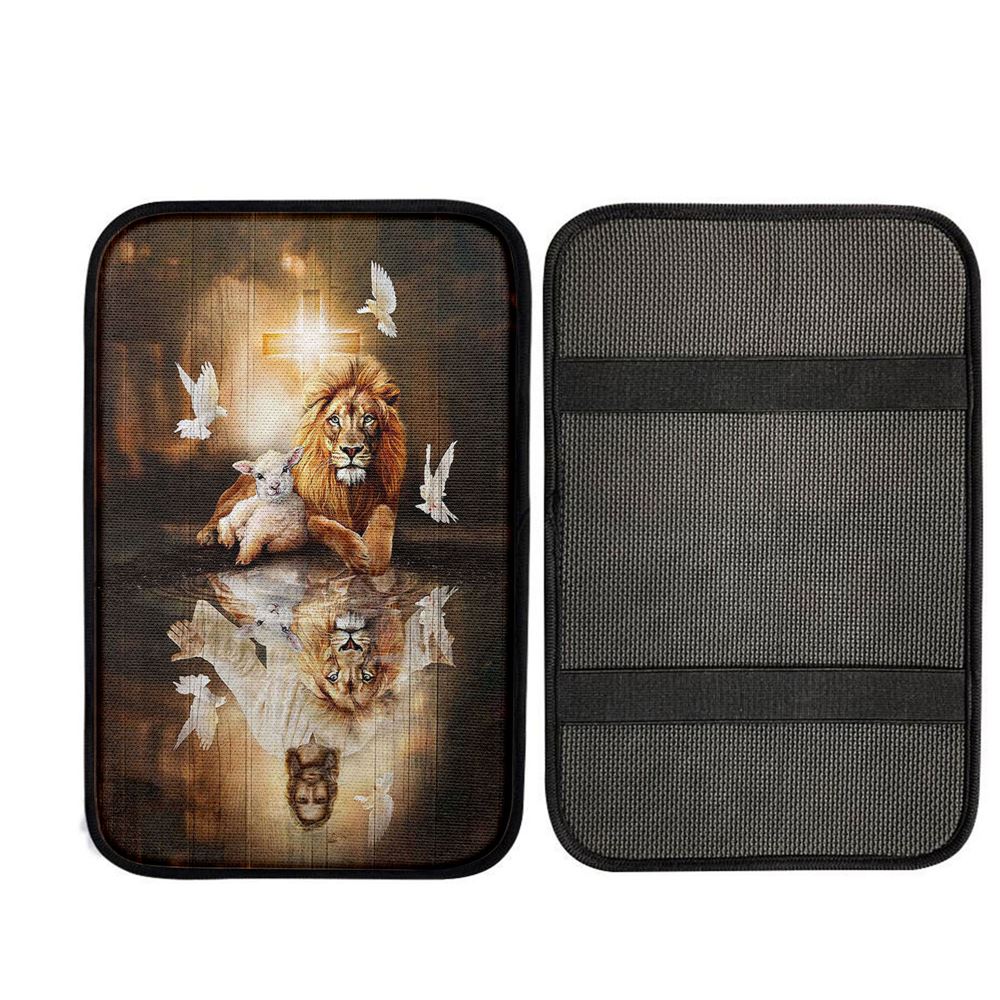 Jesus Lion Lamb Of God And Dove Car Center Console Cover, God Car Armrest Accessories