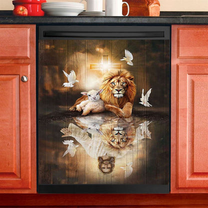 Jesus Lion Lamb Of God And Dove Dishwasher Cover, Christian Dishwasher Stickers, Bible Verse Kitchen Decor