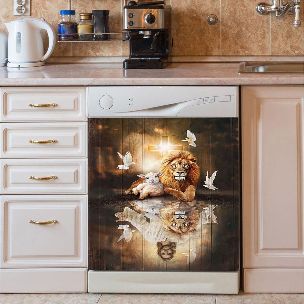 Jesus Lion Lamb Of God And Dove Dishwasher Cover, Christian Dishwasher Stickers, Bible Verse Kitchen Decor