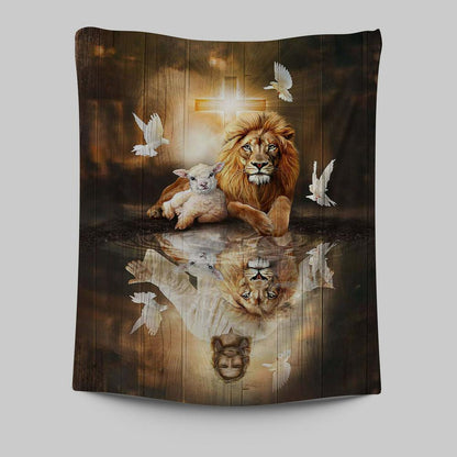 Jesus Lion Lamb Of God And Dove Tapestry Art - Christian Art - Bible Verse Wall Art - Religious Home Decor