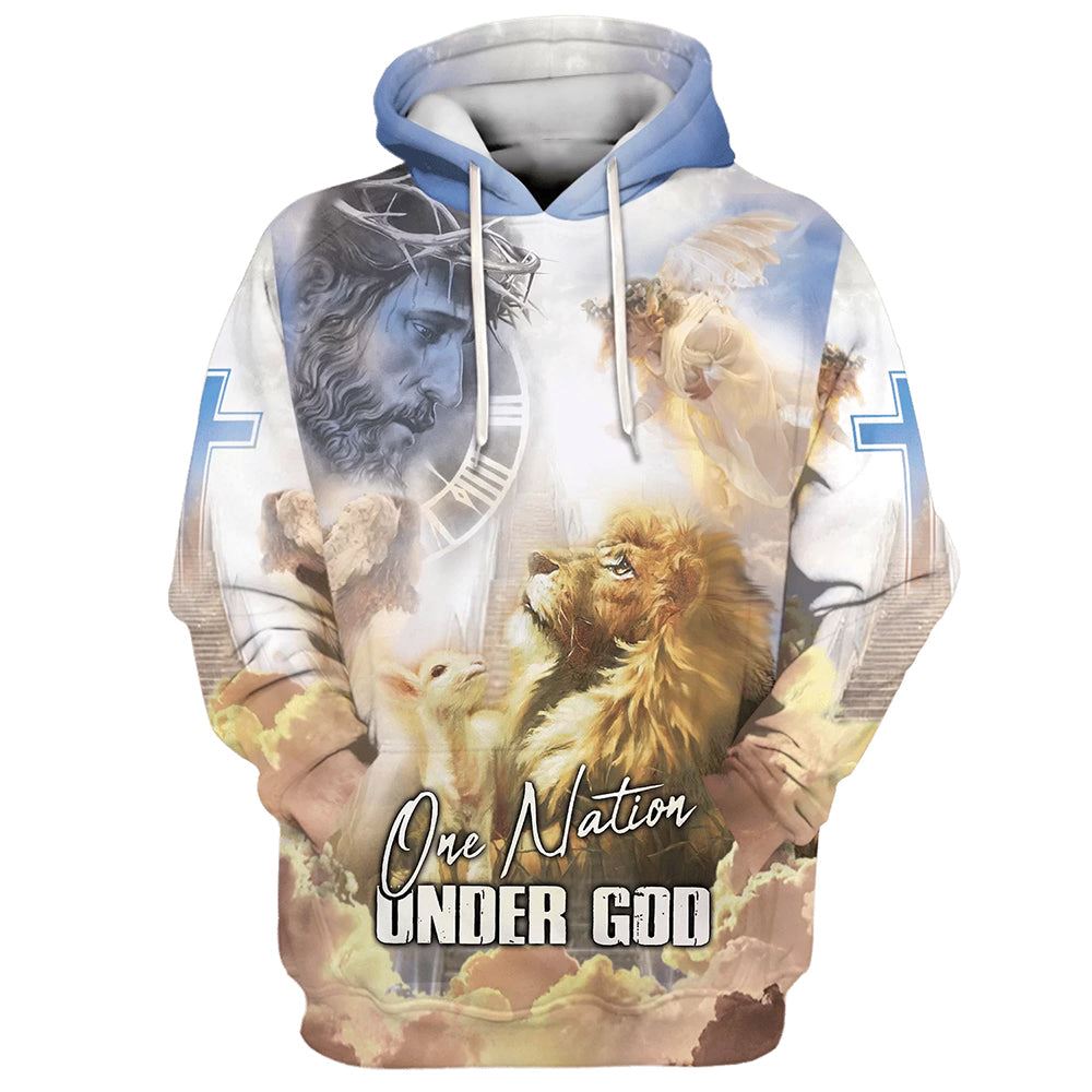 Jesus Lion Lamb One Nation Under God Hoodies Jesus Hoodie Men & Women, God 3D Printed Hoodie, Christian Apparel Hoodies