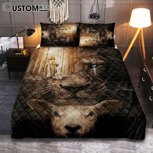 Jesus Lion & Lamb Quilt Bedding Set Bedroom - Jesus Quilt Bedding Set Pictures - Christian Quilt Bedding Set Bedroom