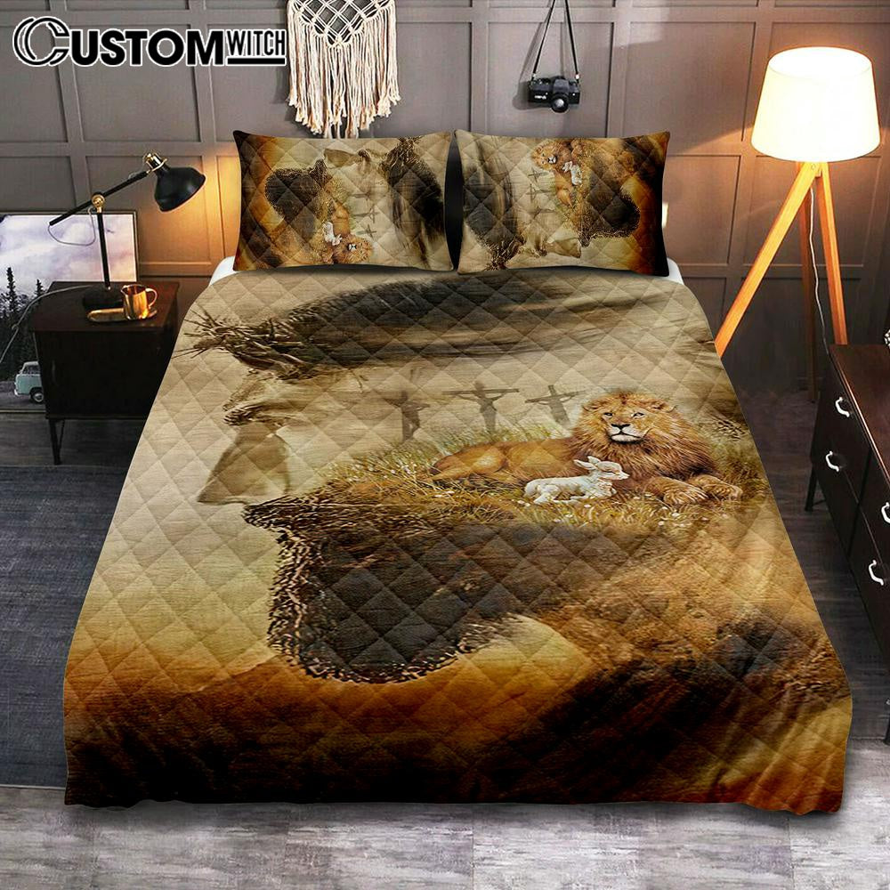 Jesus & Lion & Lamb Quilt Bedding Set Bedroom - Jesus Quilt Bedding Set Pictures - Christian Quilt Bedding Set Bedroom