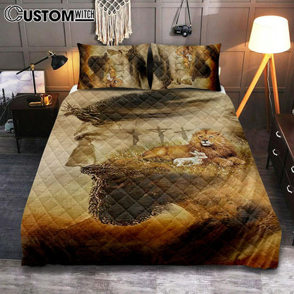 Jesus & Lion & Lamb Quilt Bedding Set Bedroom - Jesus Quilt Bedding Set Pictures - Christian Quilt Bedding Set Bedroom
