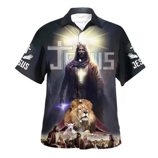 Jesus Lion Lamb With Disciples Christian Hawaiian Shirt For Men, Christian Hawaiian Shirt, Gift For Christian