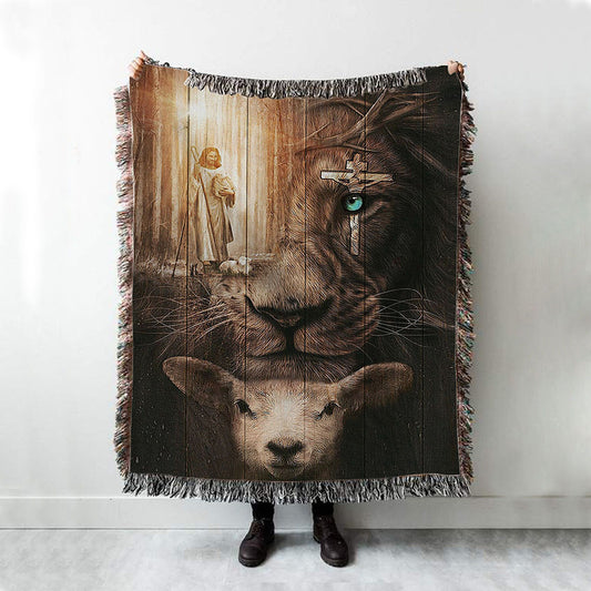 Jesus Lion & Lamb Woven Throw Blanket - Jesus Woven Blanket Pictures - Christian Woven Throw Blanket