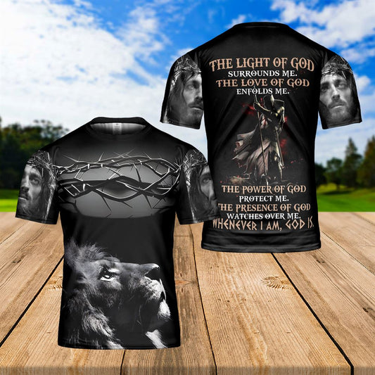 Jesus Lion Of God The Light Of God Surround Me Son Of God All Over Print 3D T Shirt For Men And Women, Christian T-Shirt