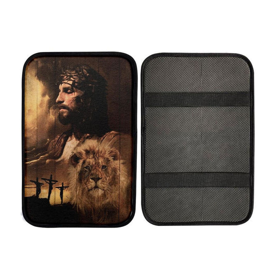 Jesus Lion Of Jesus The Rugged Cross The Amazing The Sacrifice Of Jesus Christ Car Center Console Cover, Car Armrest Pad, Armrest Box Mat