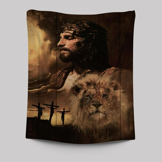 Jesus Lion Of Jesus The Rugged Cross The Amazing The Sacrifice Of Jesus Christ Tapestry