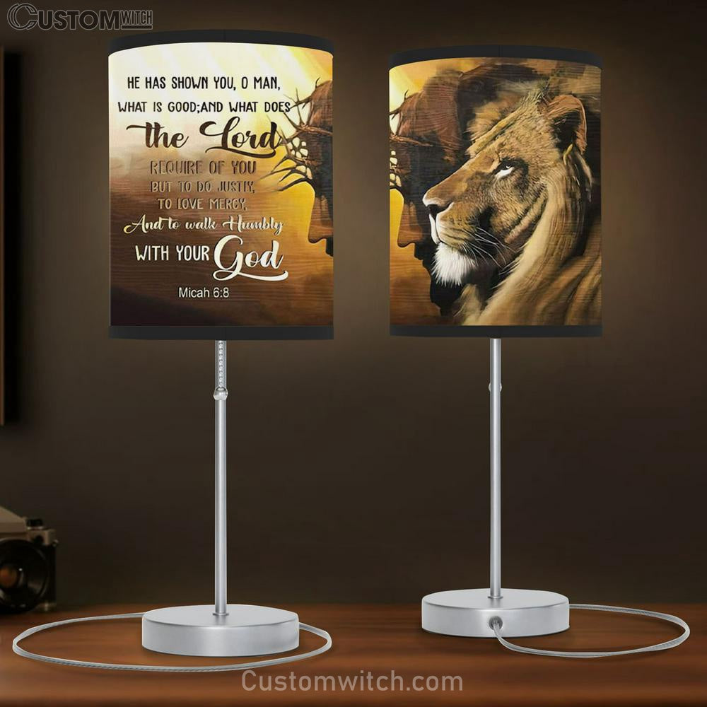 Jesus Lion Of Judah - Walk Humbly With Your God Micah 68 Bible Verse Table Lamb Gift - Christian Bedroom Decor