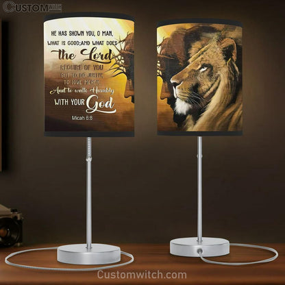 Jesus Lion Of Judah - Walk Humbly With Your God Micah 68 Bible Verse Table Lamb Gift - Christian Bedroom Decor