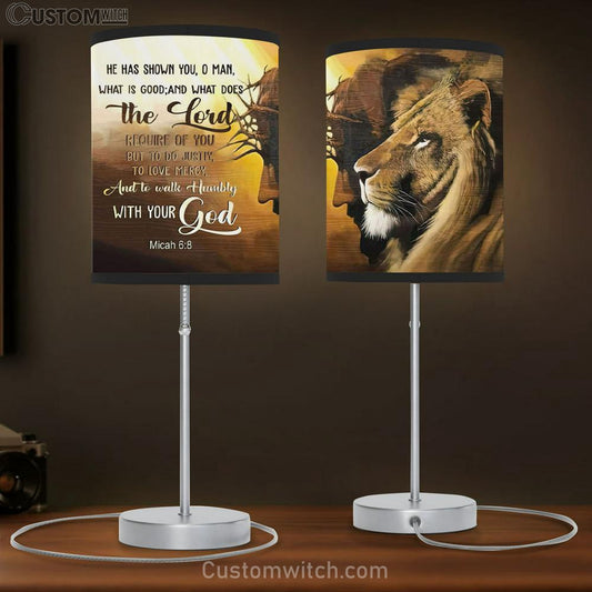 Jesus Lion Of Judah - Walk Humbly With Your God Micah 68 Bible Verse Table Lamb Gift - Christian Bedroom Decor