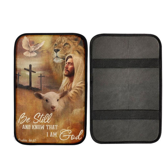 Jesus Lion Of Judah And Lamb Of God Be Still And Know That I Am God Car Center Console Cover, Car Armrest Pad, Christian Gift, Armrest Box Mat