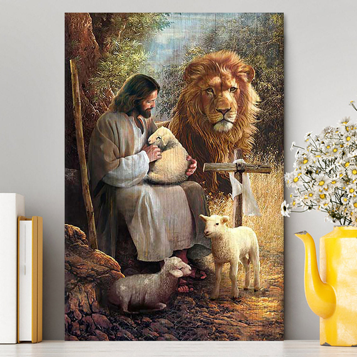 Jesus Lion Of Judah And The Lambs Canvas Wall Art - Bible Verse Canvas Art - Inspirational Art - Christian Home Decor