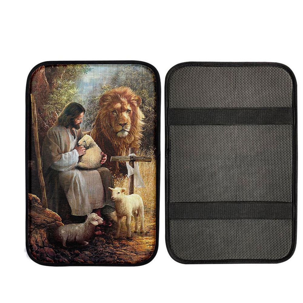 Jesus Lion Of Judah And The Lambs Car Center Console Cover, Christian Car Armrest Accessories