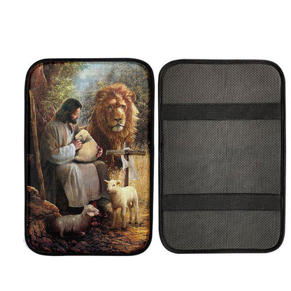 Jesus Lion Of Judah And The Lambs Car Center Console Cover, Christian Car Armrest Accessories