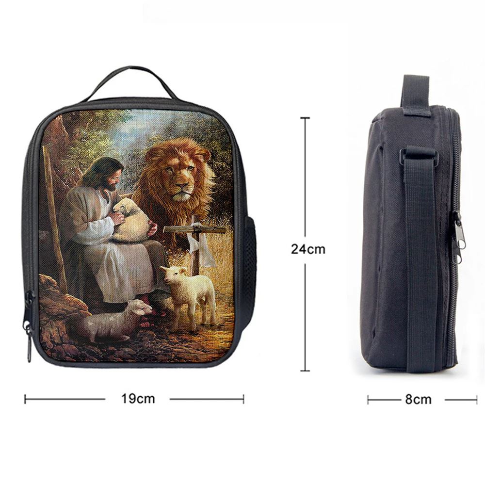 Jesus Lion Of Judah And The Lambs Lunch Bag, Christian Lunch Box For School, Picnic
