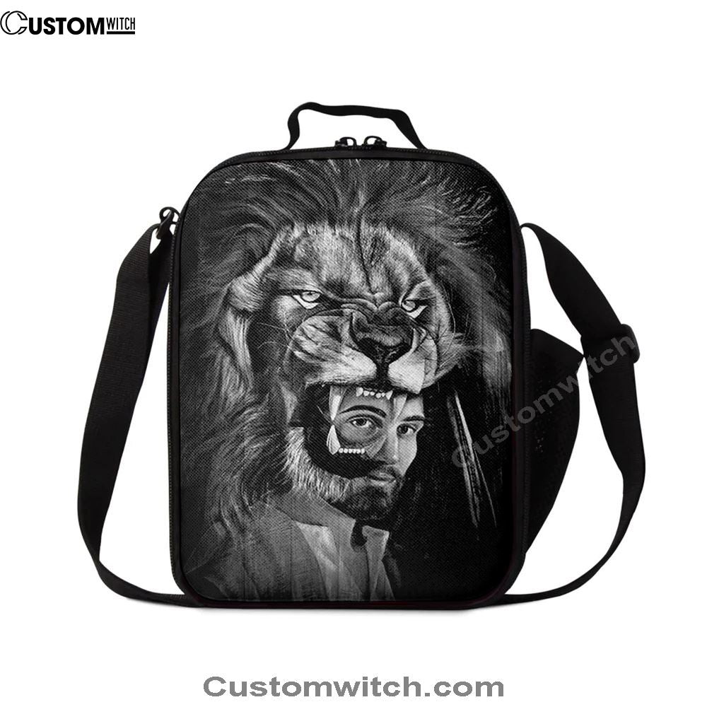Jesus Lion Of Judah Black And White Lunch Bag, Christian Lunch Box For School, Picnic